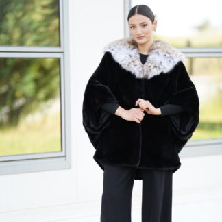 Elevate Your Winter Wardrobe with Real Mink Blackglama Fur Coat with Bobcat Fur, Women’s Elegant Outerwear
