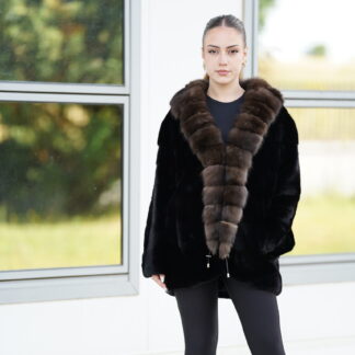 Elevate Your Winter Wardrobe with Real Mink Blackglama Fur Coat with Sobol Fur, Women’s Elegant Outerwear