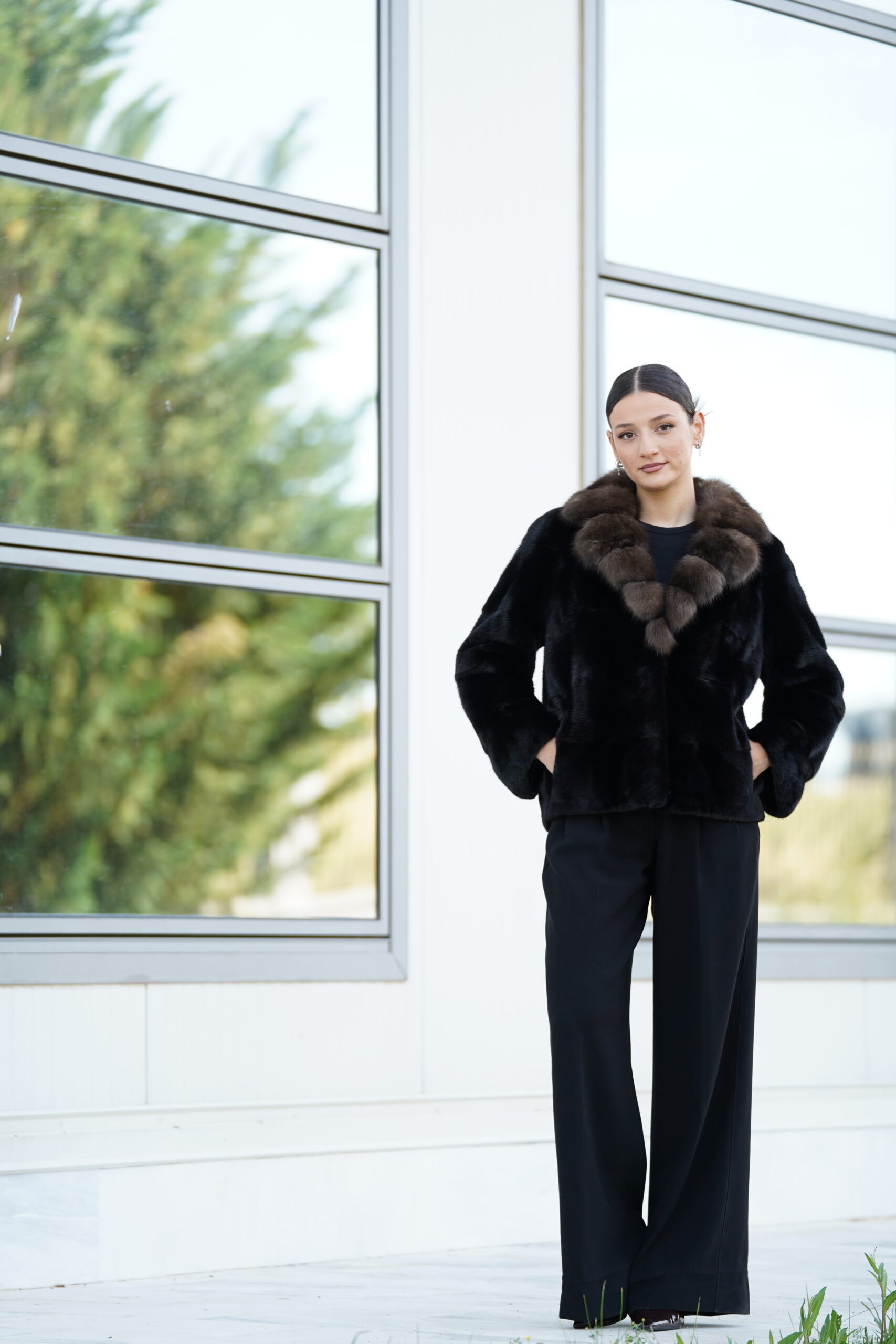 Elevate Your Winter Wardrobe with Real Mink Black Velvet Fur Coat with Sobol Fur, Women’s Elegant Outerwear - Image 5