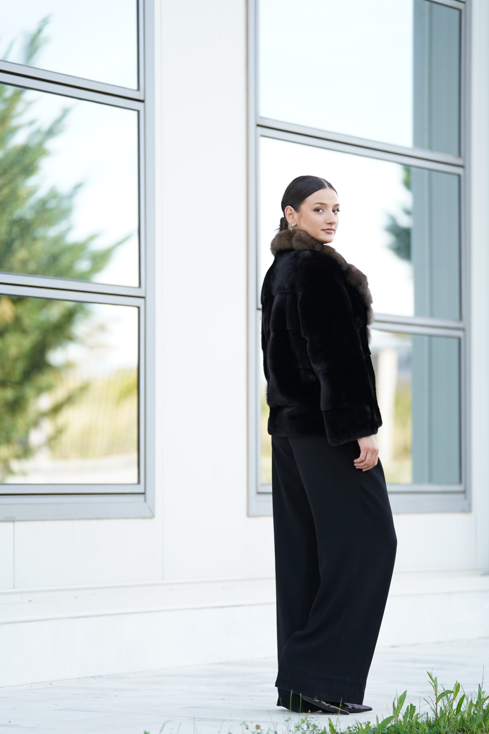 Elevate Your Winter Wardrobe with Real Mink Black Velvet Fur Coat with Sobol Fur, Women’s Elegant Outerwear - Image 9