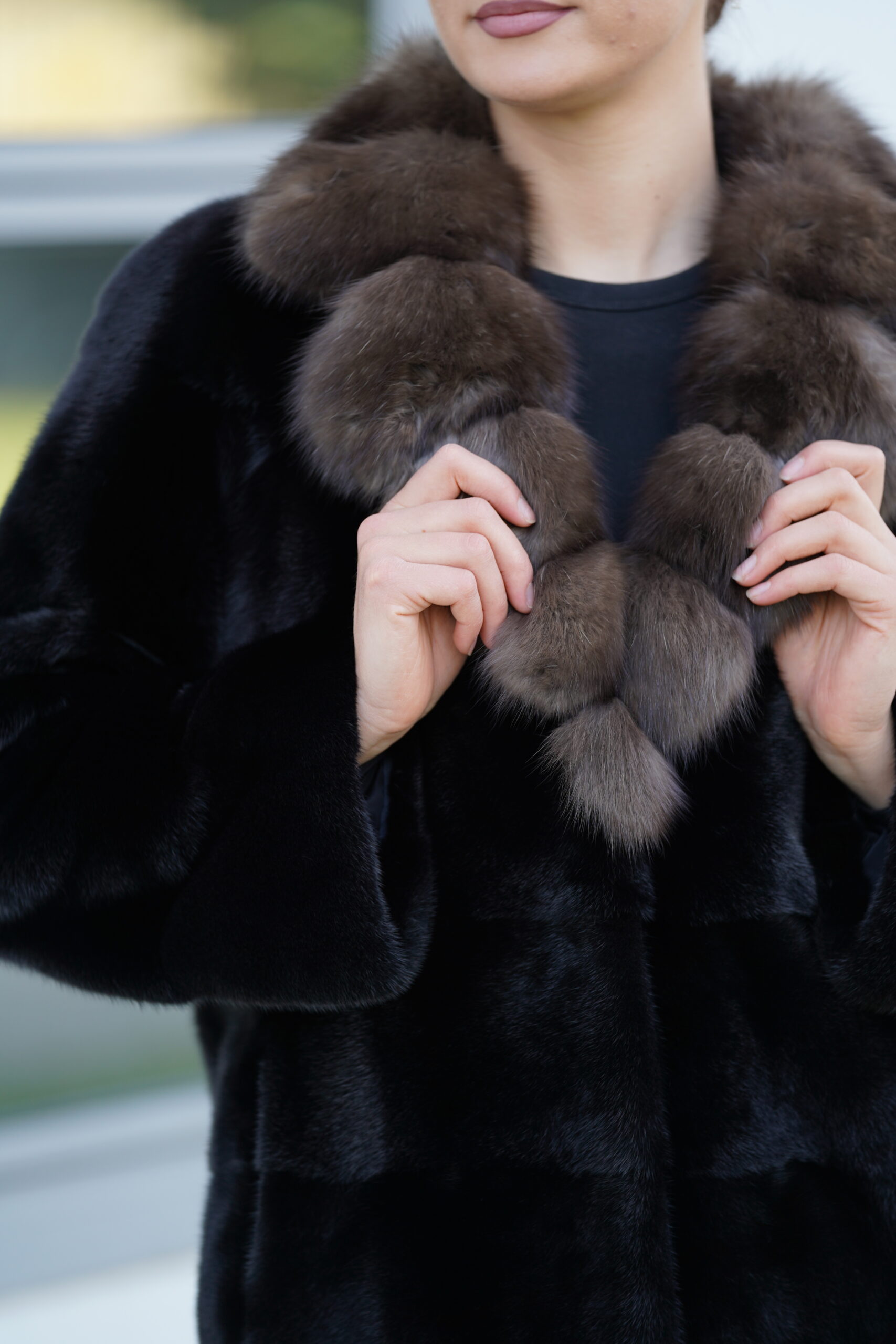 Elevate Your Winter Wardrobe with Real Mink Black Velvet Fur Coat with Sobol Fur, Women’s Elegant Outerwear - Image 10