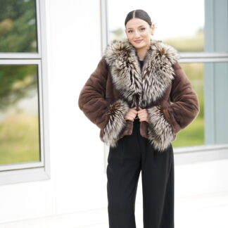 Elevate Your Winter Wardrobe with Real Mink Fur Coat with Fox Fur Trim, Women’s Elegant Outerwear
