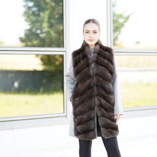 Elevate Your Winter Wardrobe with Cashmere Coat and Vest with Cashmere and Real Sobol Fur in Gray Color, Women’s Elegant Outerwear