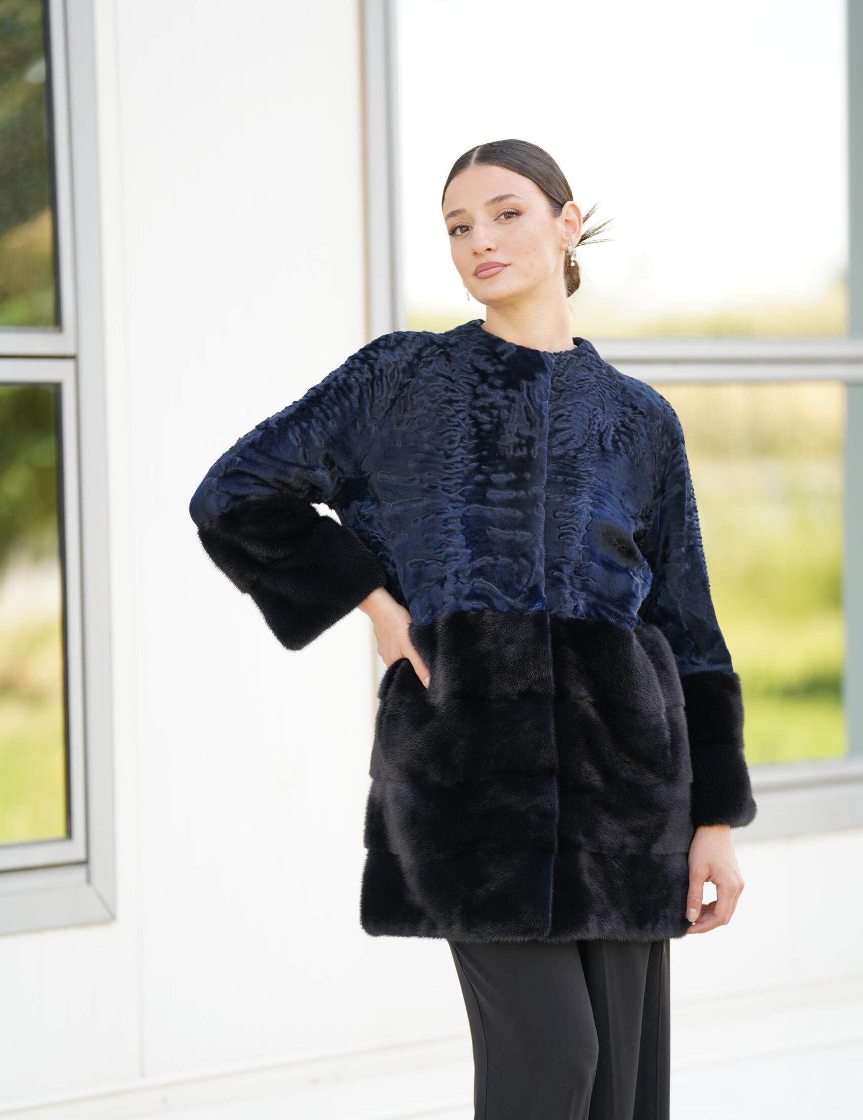Elevate Your Winter Wardrobe with Real Swakara and Mink Fur Coat, Women’s Elegant Outerwear